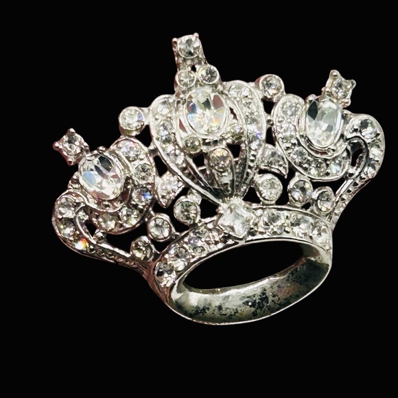 Gorgeous 1948 Adolph Katz Coro Rhinestone Crown Brooch - Picture 2 of 6